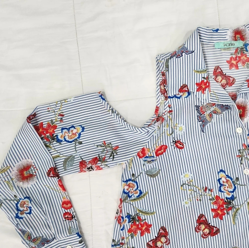 Karlie Cut Out Shoulder Striped Floral Butterfly Long Sleeve Size M - Picture 5 of 11